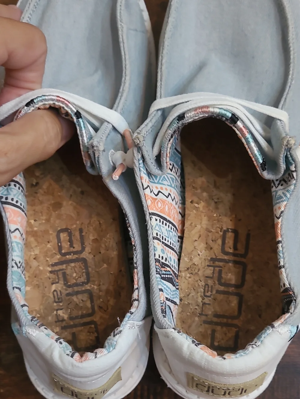 Hey Dude Men's Light Gray Canvas Slip-On Loafers with Patterned Lining Size 9